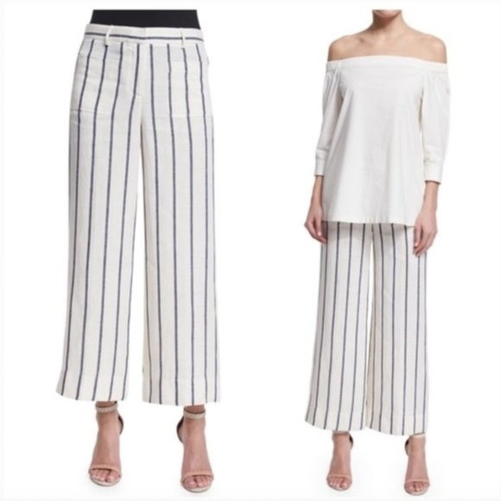 Theory Livdale Wide-Leg Striped Linen Pants Size 0